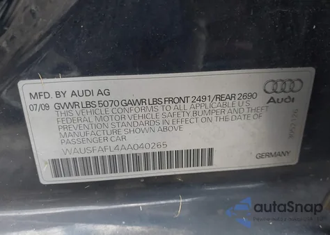 2010 Audi A4 2.0T Premium из США, поврежденный, VIN WAUSFAFL4AA040265